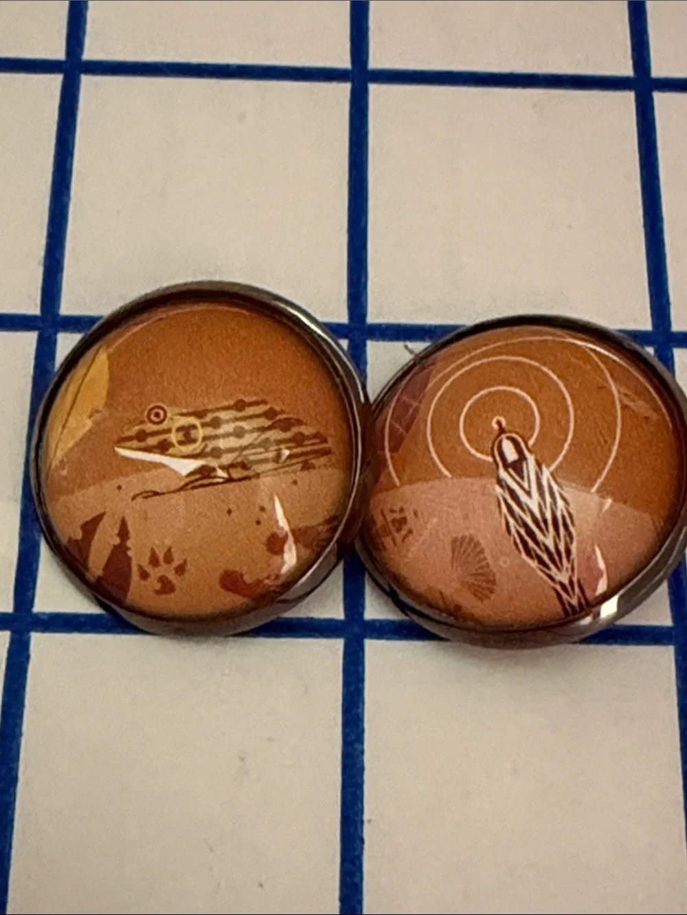 Charley Harper Art Glass Buttons Frog Heron Bird 1” Pair